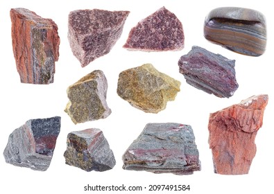 set of various Quartzite stones cutout on white background