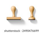 Set of various size wooden rubber stamps isolated on a white background. High resolution. 