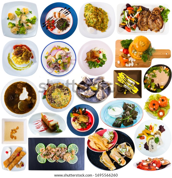 Set Various Types Dishes Isolated On Stock Photo 1695566260 