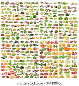 Set Of Vegetable And Fruit On White Background