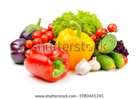 Set of vegetables isolated on a white background. Shallow depth of field. focus in the foreground.