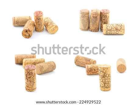 Set of Vintage dated wine bottle corks on the white background. Close up