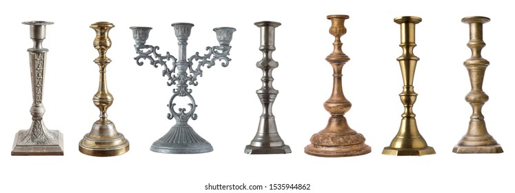 set of vintage different candelabrum, candle stand, candlestick isolated on white background - Powered by Shutterstock