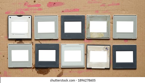 Set Of Vintage Grungy Photographic Slides, Empty Frames, Free Space For Pics