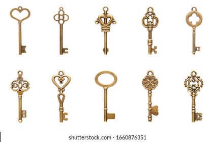 Set Of Vintage Keys Isolated On White Background