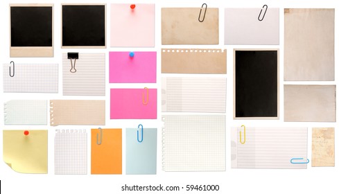 set of vintage paper notes isolated on white background