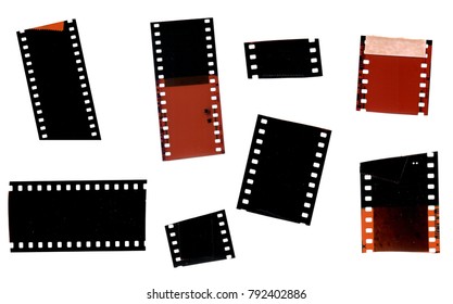 Set Of Vintage Scratched Vintage Overexposed Photo Film Strip Fragments With Frames