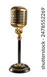 Set vintage silver gold microphone isolated on white background