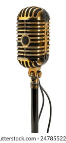 Set vintage silver gold microphone isolated on white background