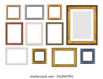 Set of vintage wooden frames for pictures or photos, frames for a mirror isolated on white background. With clipping path