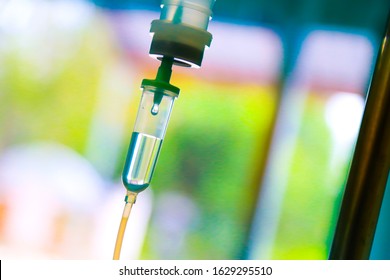 Set vitamin iv fluid intravenous drop saline drip hospital room Medical Concept treatment emergency and injection drug infusion care chemotherapy  concept.blue light background selective focus