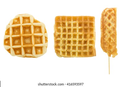 set of waffles isolated on white background
