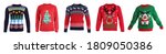 Set of warm Christmas sweaters on white background. Banner design