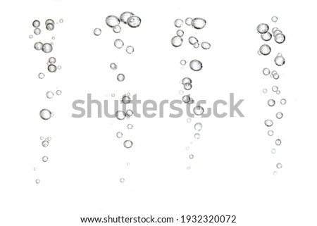 set water bubble black oxygen air, in underwater clear liquid with bubbles flowing up on the water surface, isolated on a white background