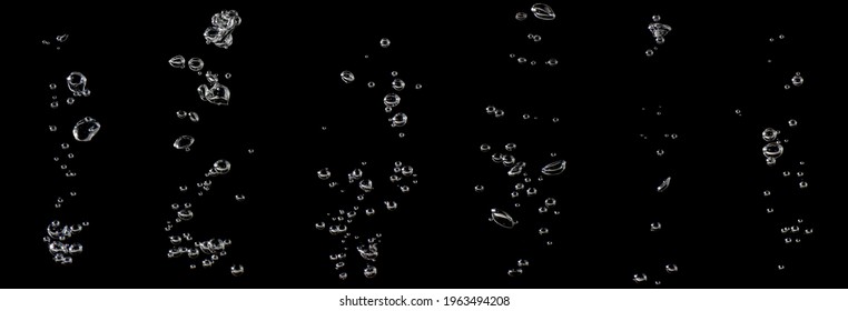 set water bubble white oxygen air, in underwater clear liquid with bubbles flowing up on the water surface, isolated on a black background - Powered by Shutterstock