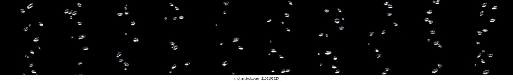 Set Water Bubble White Oxygen Air, In Underwater Clear Liquid With Bubbles Flowing Up On The Water Surface, Isolated On A Black Background