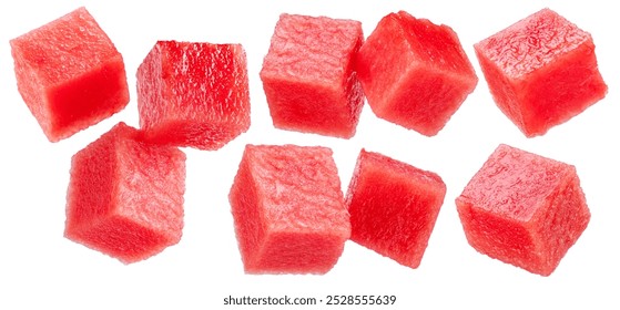 Set of watermelon cubes isolated on white background. File contains clipping paths. - Powered by Shutterstock