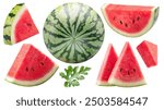 Set of watermelon and watermelon slices isolated on white background. Clipping paths.