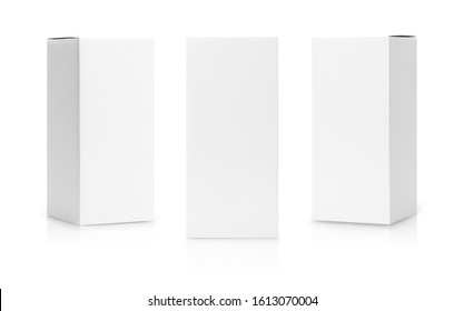 Set of White box tall shape product packaging in side view and front view isolated on white background with clipping path. - Shutterstock ID 1613070004