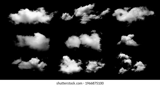 Set of White clouds isolated on black background. - Shutterstock ID 1966875100