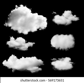 Set Of White Clouds Isolated On Black Background