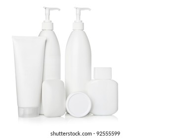 Set Of White Cosmetics Bottle And Soap