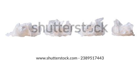 Set of white crumpled or screwed tissue paper after use in toilet or restroom is isolated on white background with clipping path.