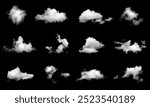 set white fluffy cloud isolated black background. concept effect design smoke fog, mist overlay on Sky Summer, smog cloudy cutout. abstract cloud. grey dark storm condensation