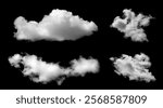 set white fluffy cloud isolated black background. concept effect design smoke fog, smog cloudy cutout. abstract cloud, mist overlay on Sky Summer. grey dark storm condensation