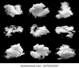 set white fluffy cloud isolated black background. concept effect design smoke fog, smog cloudy cutout. abstract cloud, mist overlay on Sky Summer. grey dark storm condensation - Powered by Shutterstock