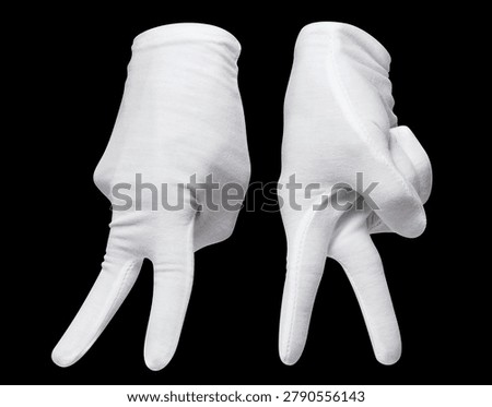 Set of white gloved hands making walking fingers gestures, isolated on black background