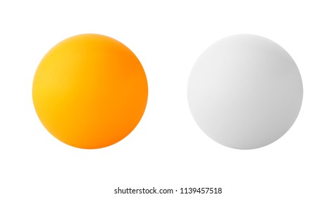 Set Of White And Orange Table Tennis Balls For Ping Pong Game. Sport Equipment Isolated On White Background