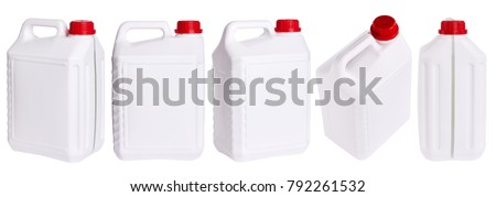 Set of white plastic canisters isolated in different positions
