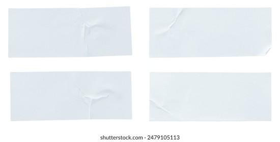 A set of white rectangular paper sticker label isolated on white background.