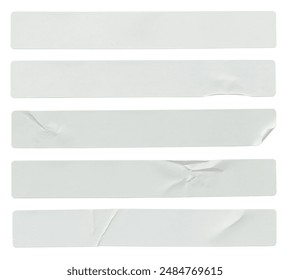A set of white rectangular paper sticker label isolated on white background.