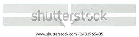 A set of white rectangular paper sticker label isolated on white background.