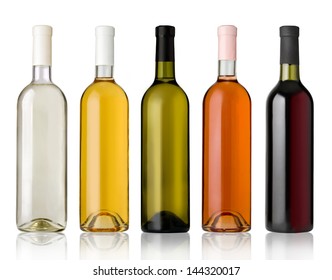 Set of white, rose, and red wine bottles.isolated on white background - Shutterstock ID 144320017
