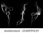 set white smoke abstract isolated on a black background. concept of texture mist or hot vapor, fog effect, and cloud for design air pollution, element smog