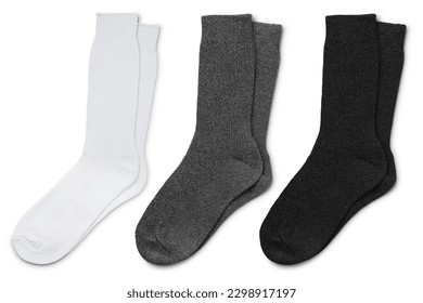 Set of white socks, gray, black, on white background