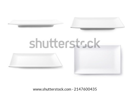 Set of white square plate isolated on white background.