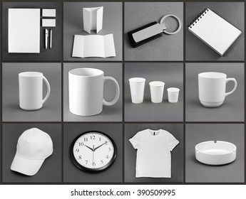Set of white stationery on gray background