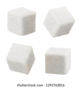 Set Of White Sugar Cubes, Isolated On White Background