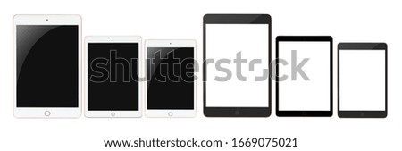 Set White tablet new model blank screen  with isolated on white background.Modern technology concept