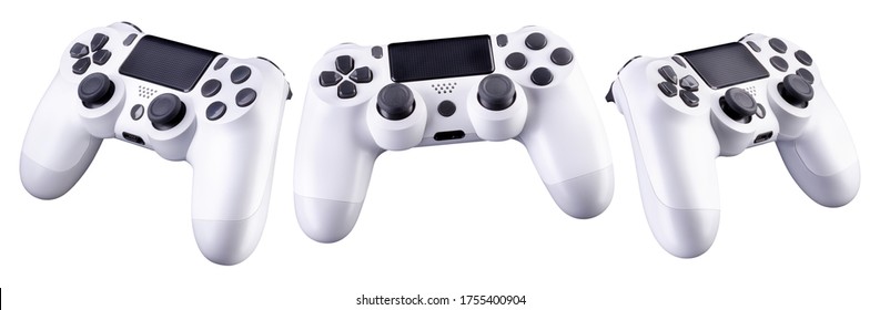 Set of white video game joysticks gamepad isolated on a white background, concept of playing games or watching TV. - Powered by Shutterstock