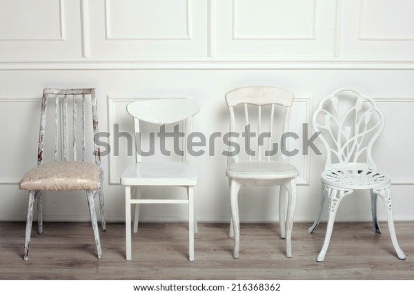 Set White Wooden Vintage Chairs Standing Stock Image Download Now