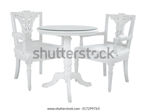 Set White Wooden Vintage Chairs Standing Stock Photo Edit Now