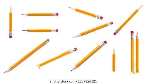 Set with whole and broken pencils on white background - Powered by Shutterstock