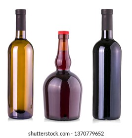 The Set Of Wine Bottle Isolated On White Background