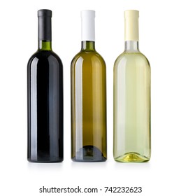 Set Of  Wine Bottles Isolated On White Background