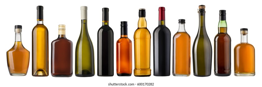 Set of wine and brandy bottles. isolated on white background - Shutterstock ID 600170282